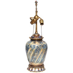A Chinese/Korean porcelain, ormolu, enamel and jewel mounted lamp E. F. Caldwell