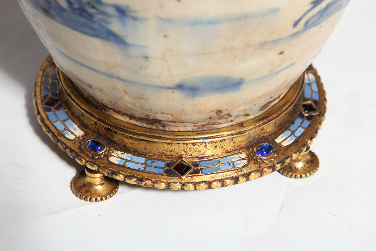 Ormolu, Enamel and Jewel Mounted Chinese or Korean Porcelain Lamp  4