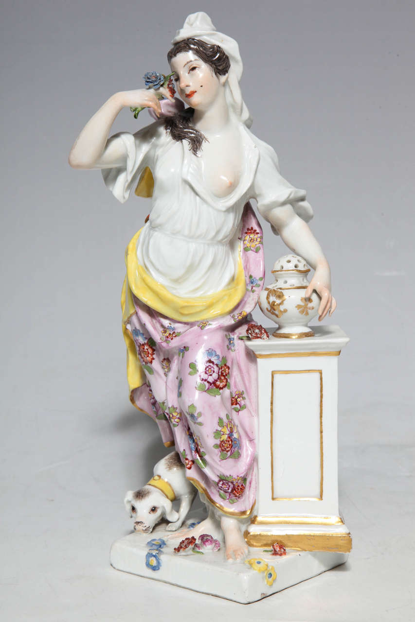 Rococo Pair of 18th Century Meissen Porcelain Figurines of the Sense For Sale