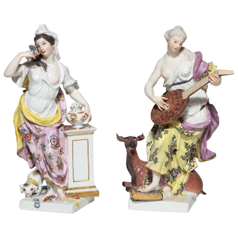 Pair of 18th Century Meissen Porcelain Figurines of the Sense For Sale