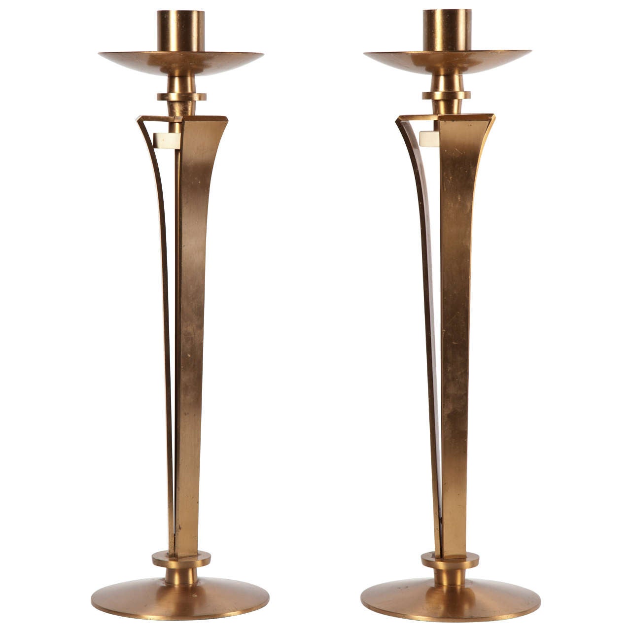 Pair of Bronze Candleholders by Jean Pascaud For Sale