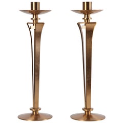 Vintage Pair of Bronze Candleholders by Jean Pascaud