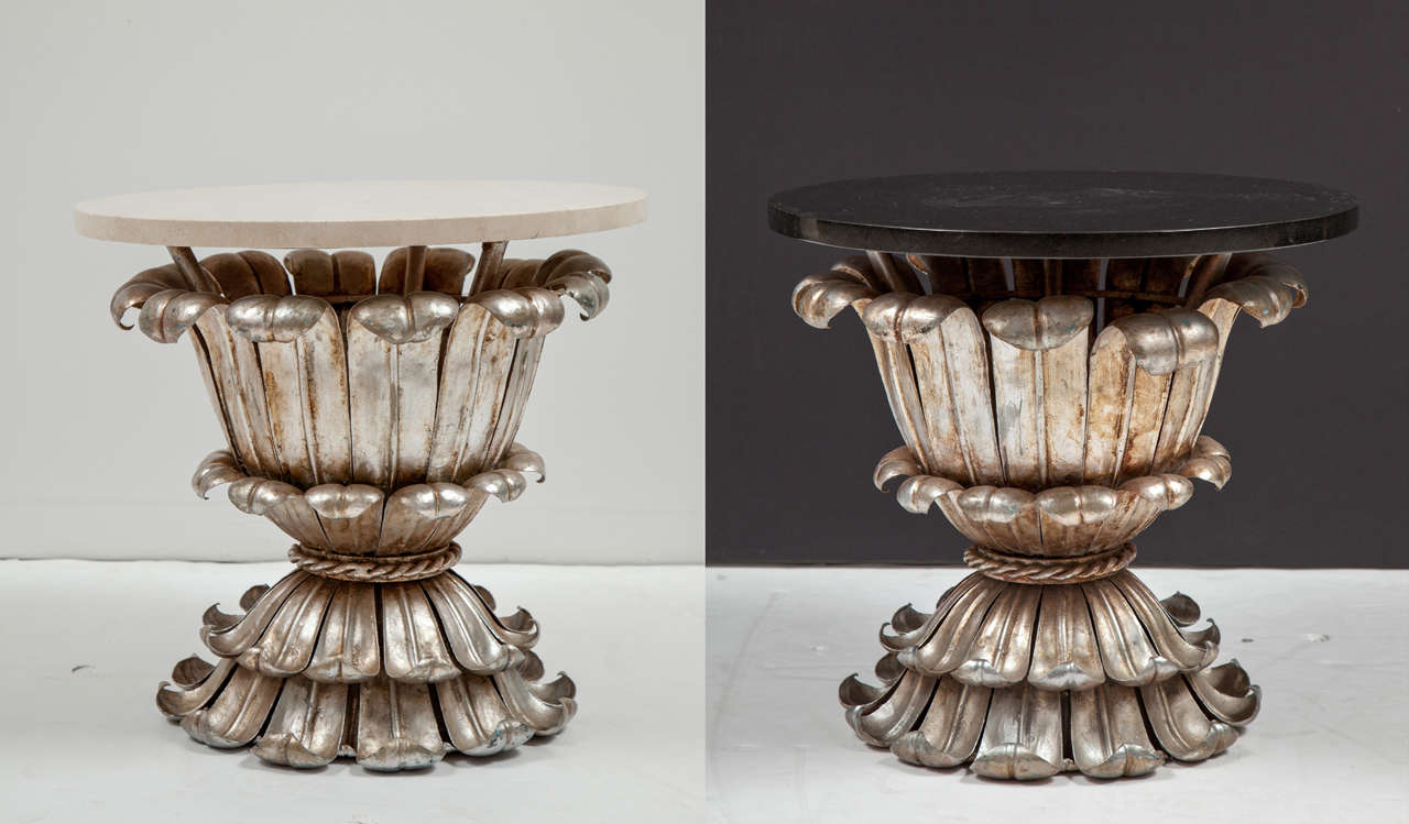 Pair of silverd metal table in the style of maison Baguès
One got a black marble top, the other a white travertin