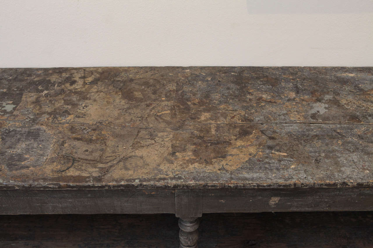 Wood Long Deep Gray Console, Sweden, 18th Century