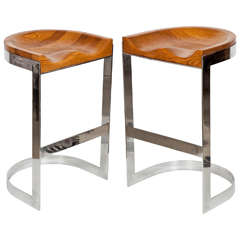 Chrome and Oak Barstools by Warren Bacon