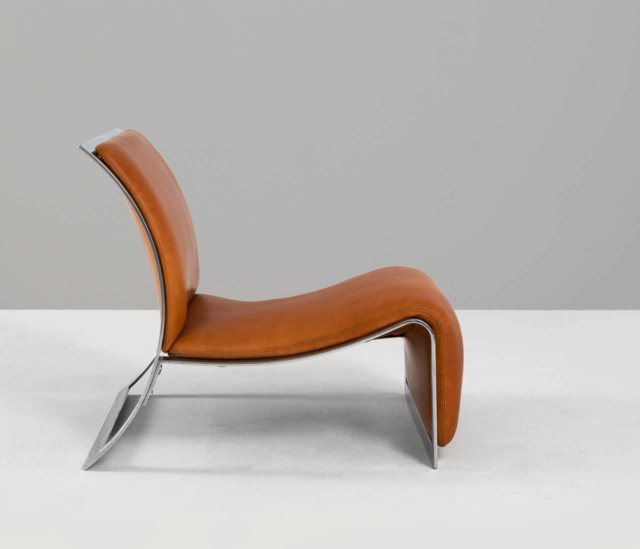 Italian Lounge Chair in Chrome and Cognac Leather by Vittorio Introini for Saporiti