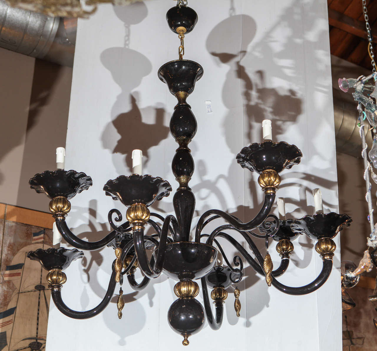 Fabulous Black And Gold Murano Chandelier At 1stdibs Fabulous Black And Gold Murano Chandelier Has An Additional Matching Glass Canopy The Measurements Below