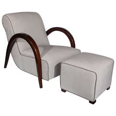 Great Set of Deco Chair and Footstool Set in the Style of Josef Hoffmann