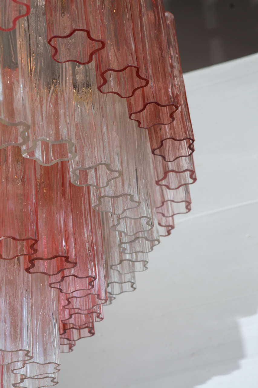 Mid-20th Century Pair of Elegant Pink and Clear Tronchi Chandeliers In the Style of Venini