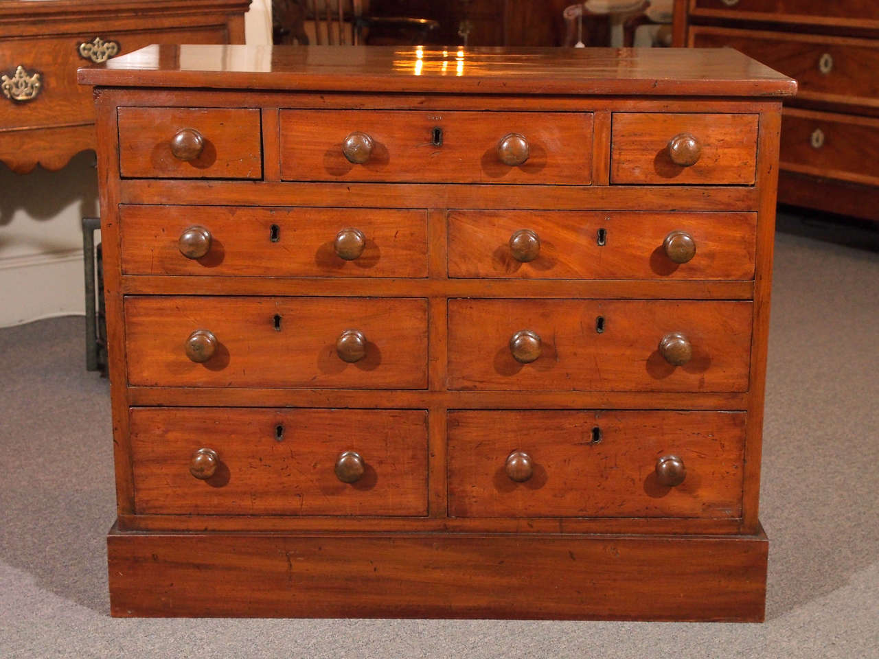 Antique English Mahogany "Banker's Chest" of Nine Drawers