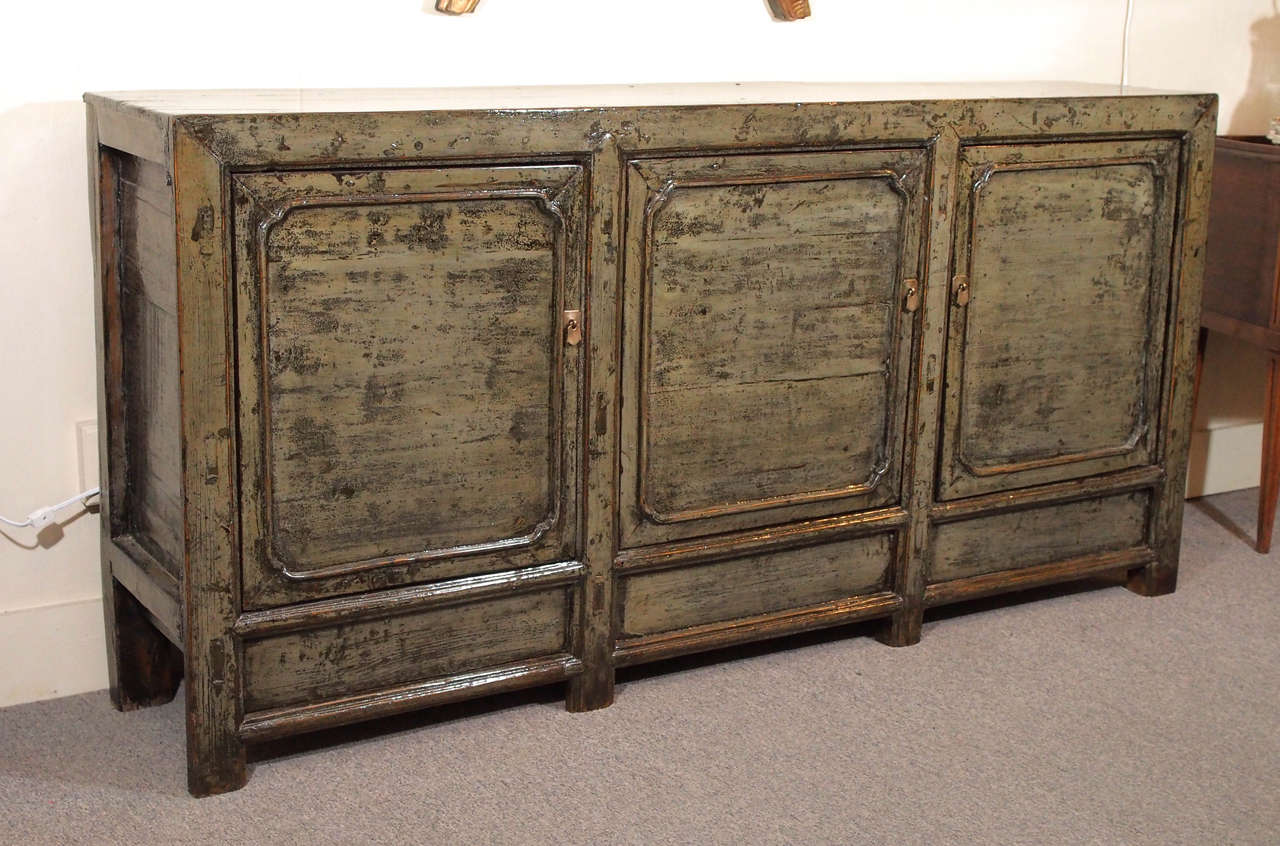 Antique Chinese Light Olive Green Lacquer Sideboard In Good Condition In New Orleans, LA