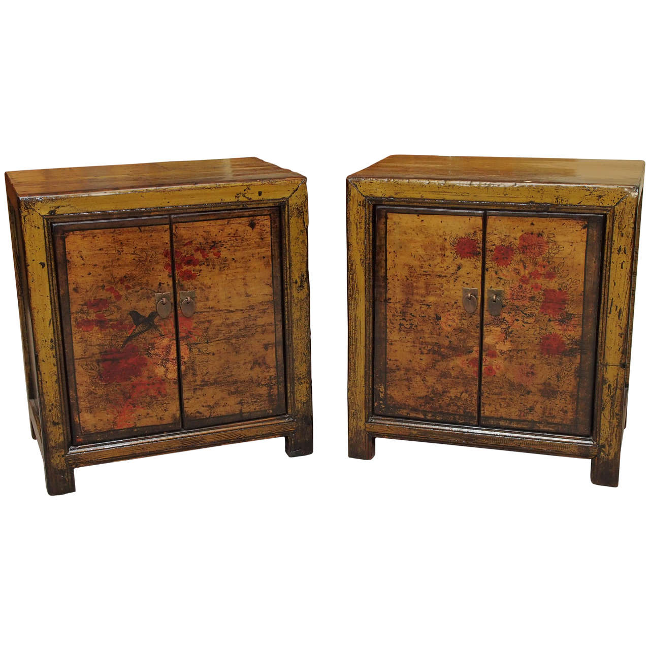 Pair Antique Chinese Lacquer Bedside Cabinets