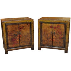 Pair Antique Chinese Lacquer Bedside Cabinets