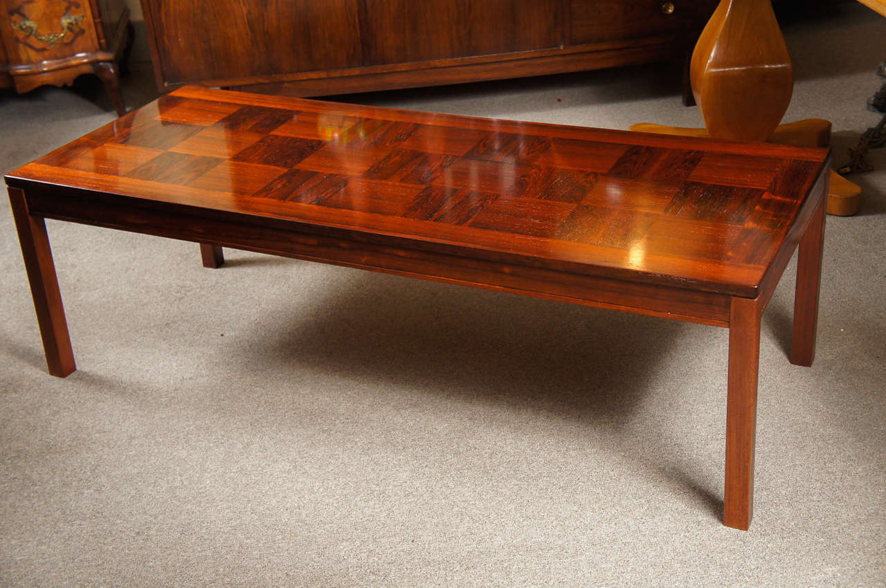 Mid-century modern table with parquetry top.