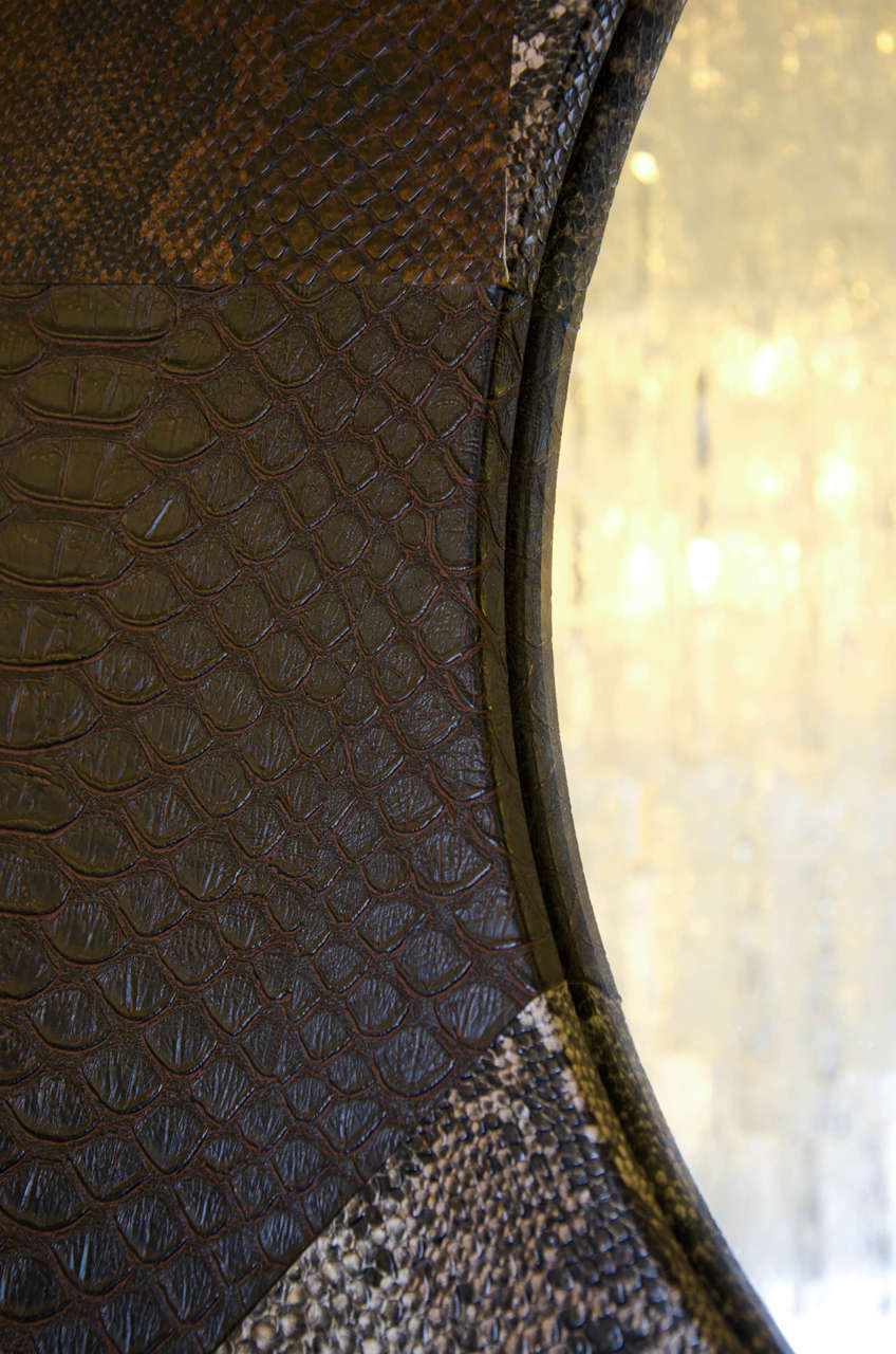 Late 20th Century 1970 Italian Mirror Signed C.B. with Fake Snake Leather