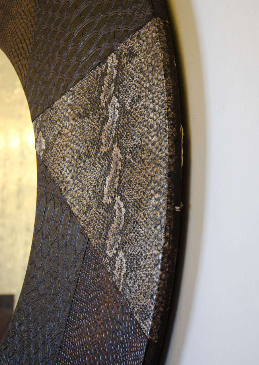 1970 Italian Mirror Signed C.B. with Fake Snake Leather 4