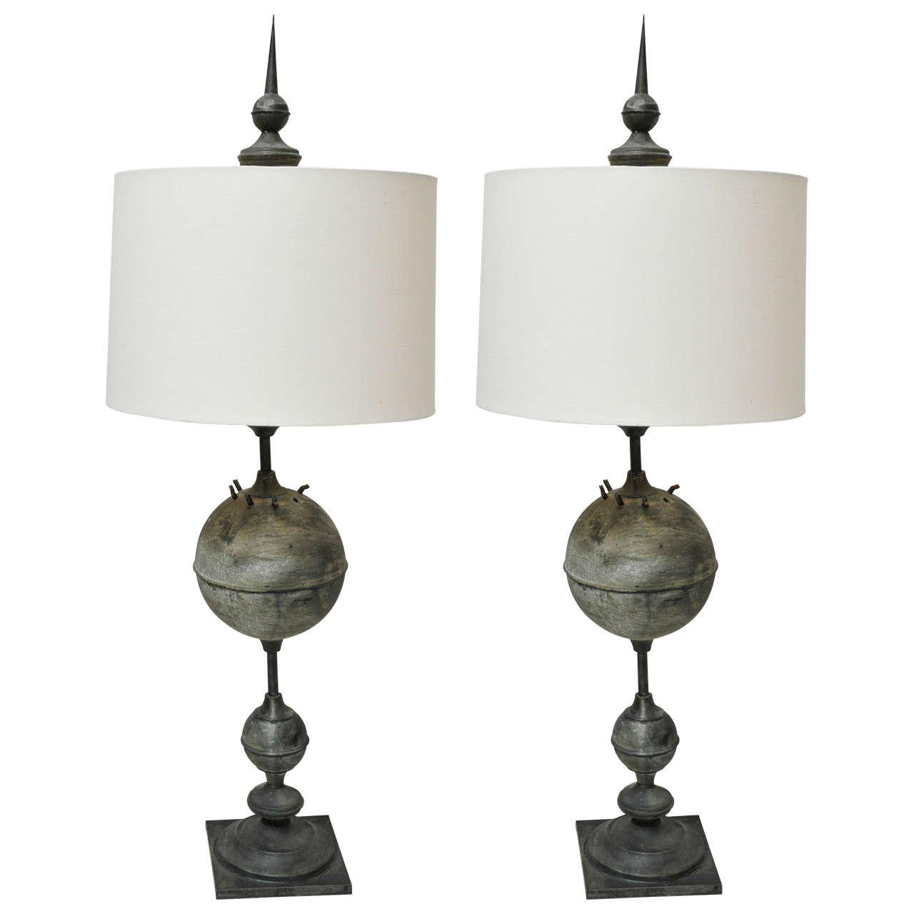 Pair of Antique Metal Urn Lamps