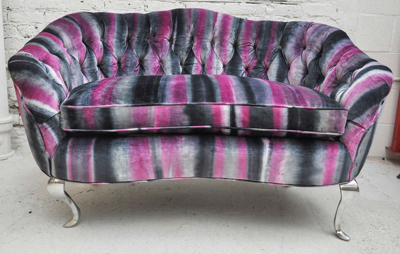 Tufted Vintage Settee with Chrome Cabriolet Legs