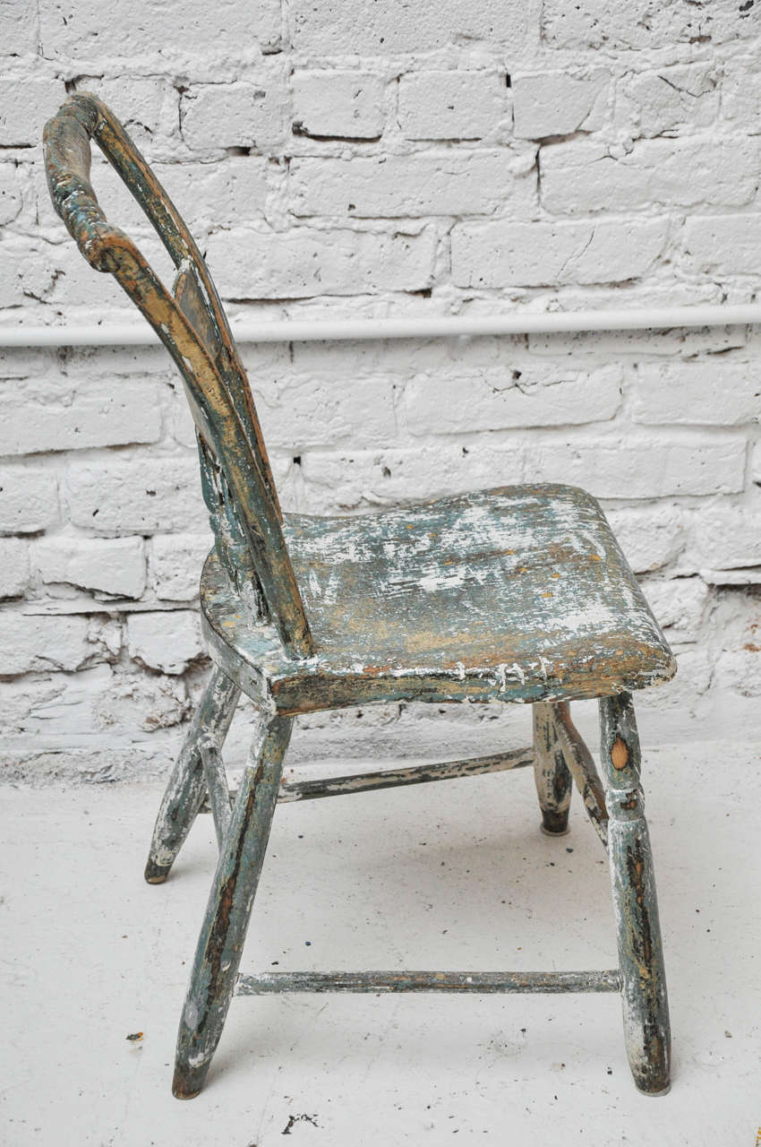 Antique Turquoise Wooden Chair 1