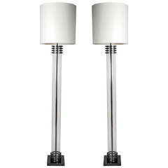 Elegant Pair of Bronze and Glass Floor Lamps