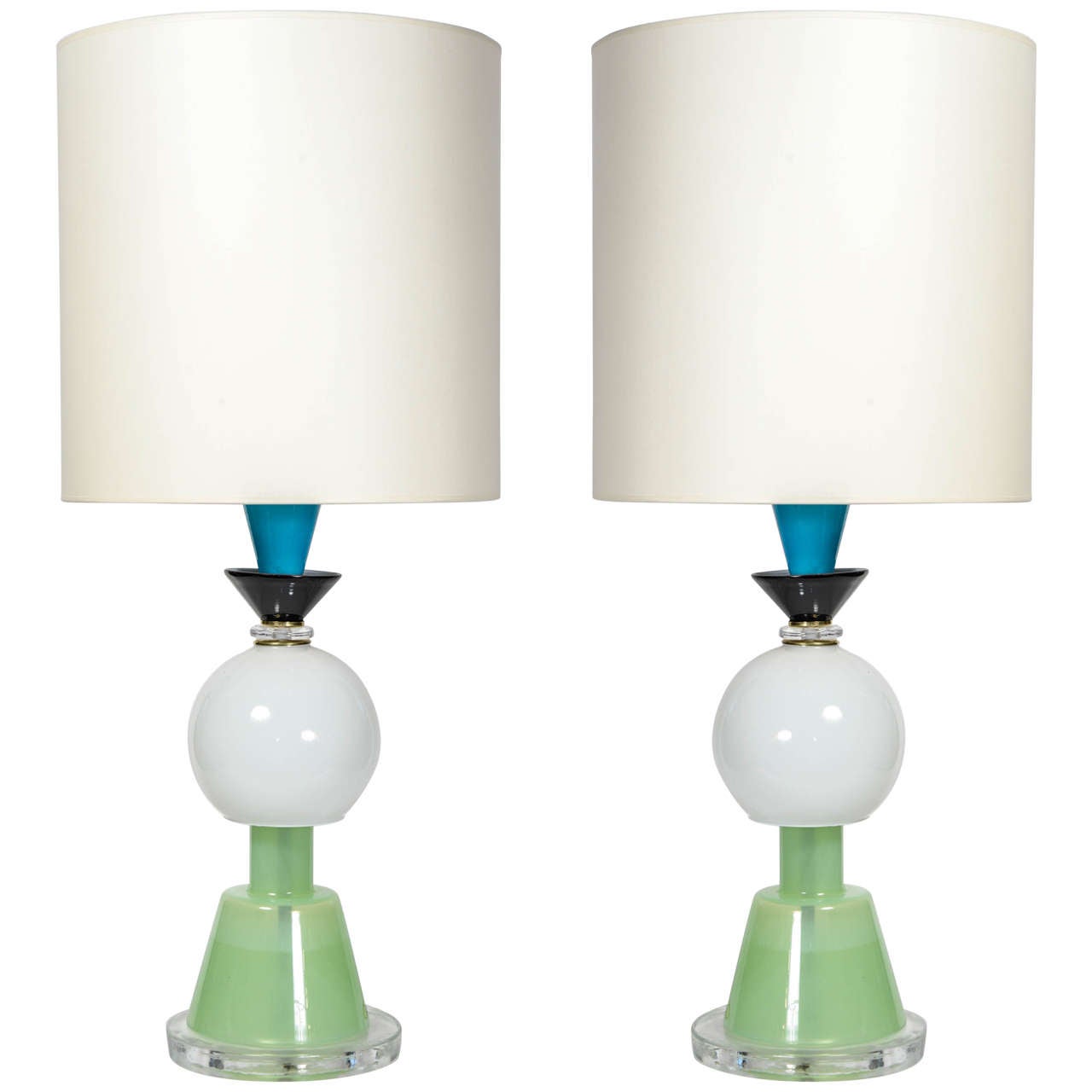 Curious Pair of Murano Glass Lamps in the Style of Ettore Sottsass