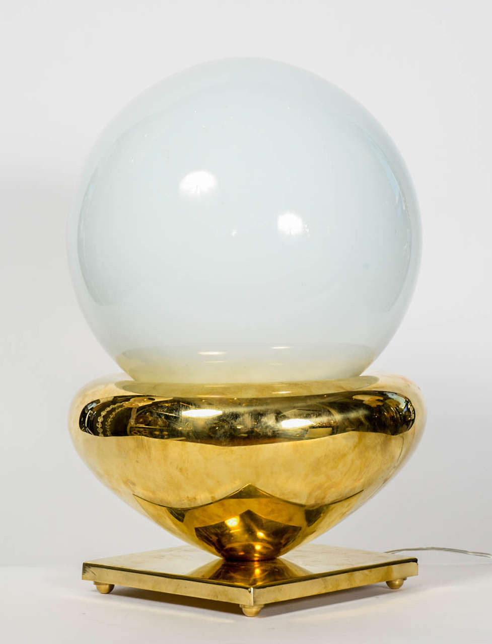 Italian Pair of Brass and White Glass Globes Lamps