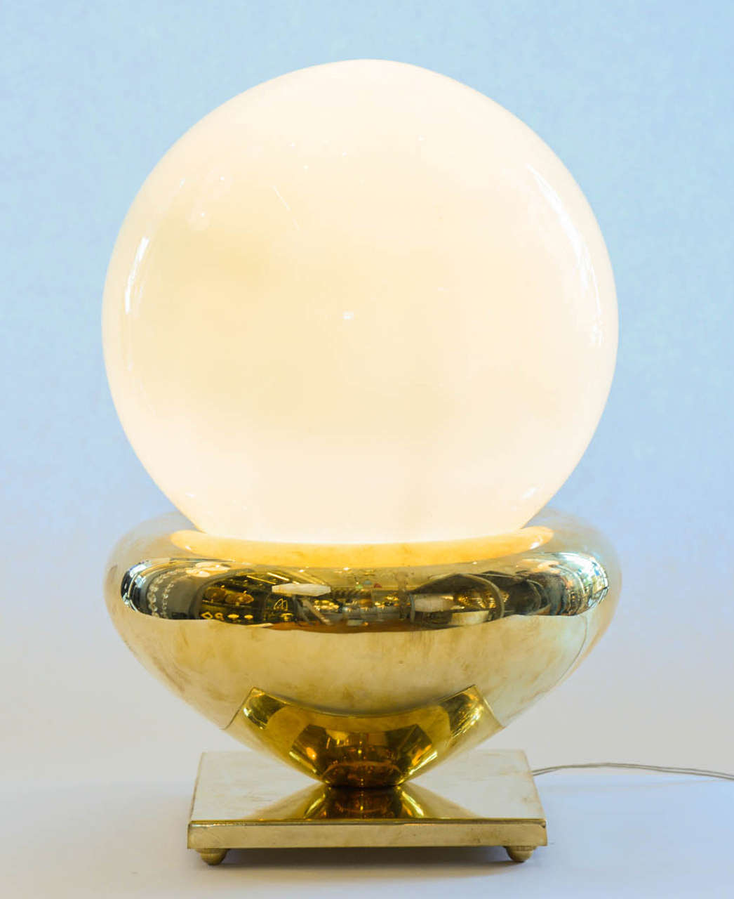 Pair of Brass and White Glass Globes Lamps 1