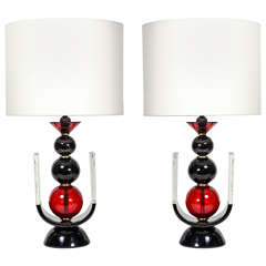 Original Shaped Murano Glass Pair of Lamps