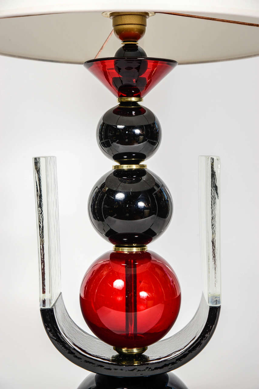 Italian Original Shaped Murano Glass Pair of Lamps