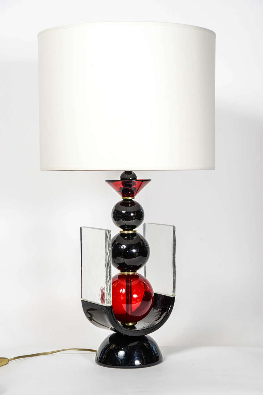 Late 20th Century Original Shaped Murano Glass Pair of Lamps
