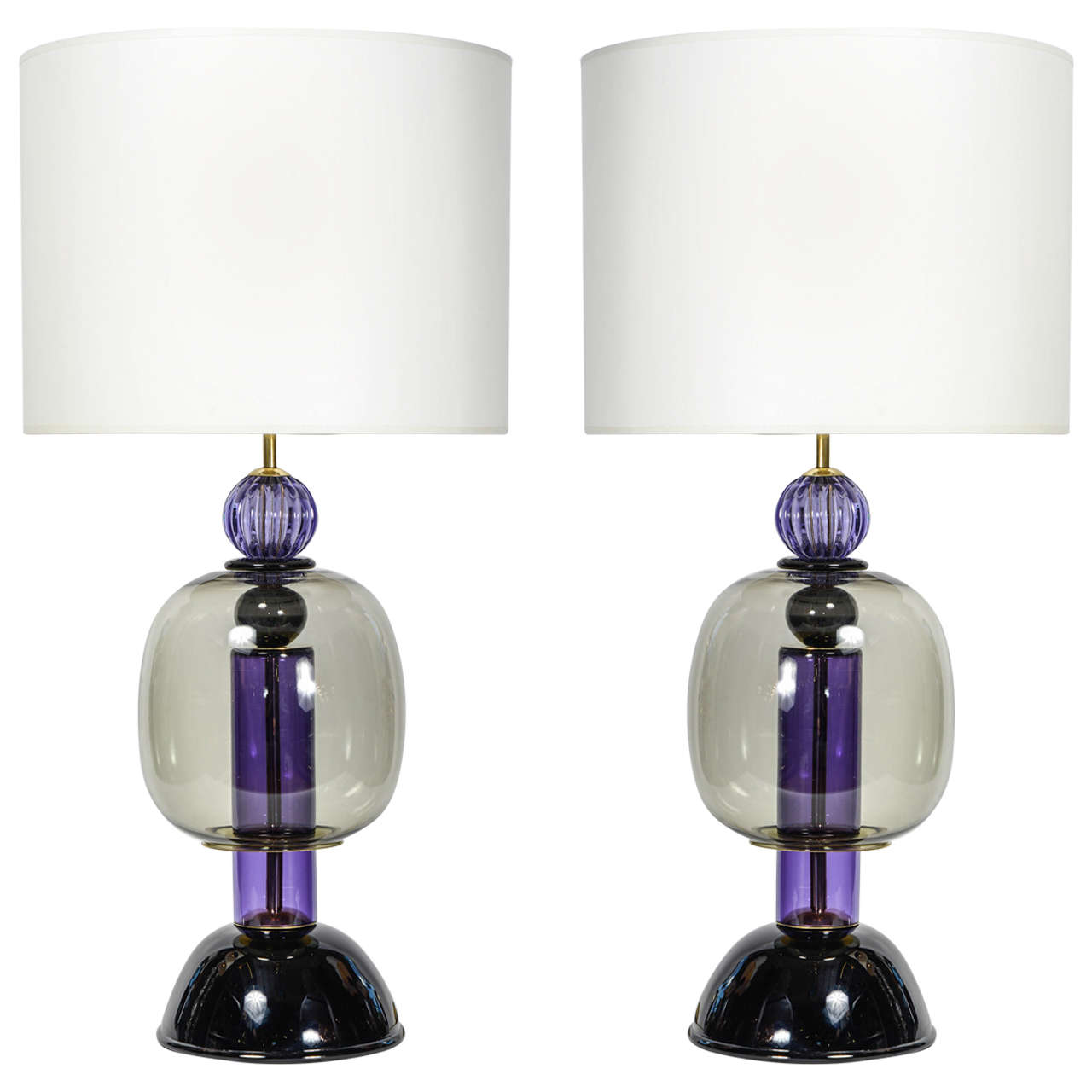 Lovely Pair of Purple Murano Glass Lamps