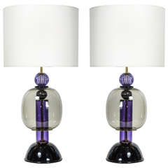 Lovely Pair of Purple Murano Glass Lamps