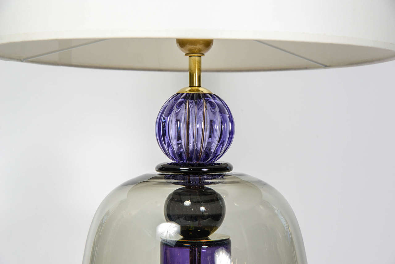 Lovely Pair of Purple Murano Glass Lamps In Excellent Condition In Saint-Ouen, IDF