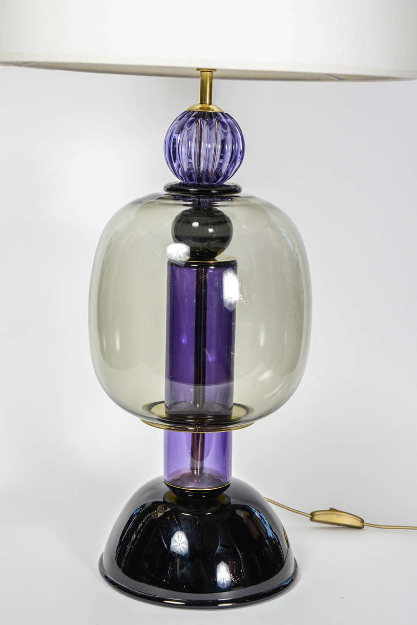 Late 20th Century Lovely Pair of Purple Murano Glass Lamps