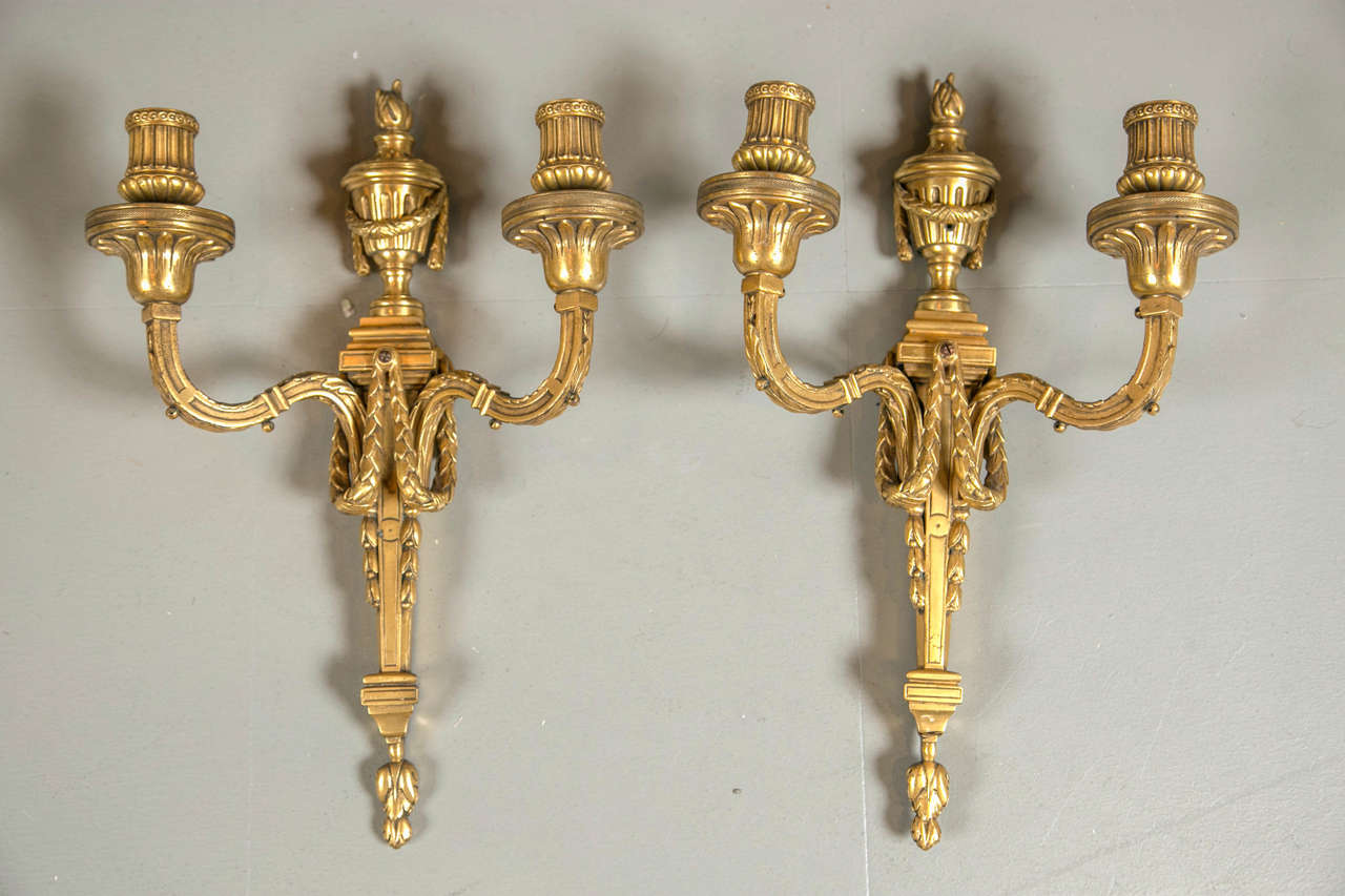 Gilt bronze Caldwell sconces circa 1900. must be wired.