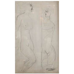 Vintage Drawing of Two Nudes by Milton Avery 11