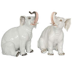 Antique Pair of Seated Porcelain Elephants, circa 1890