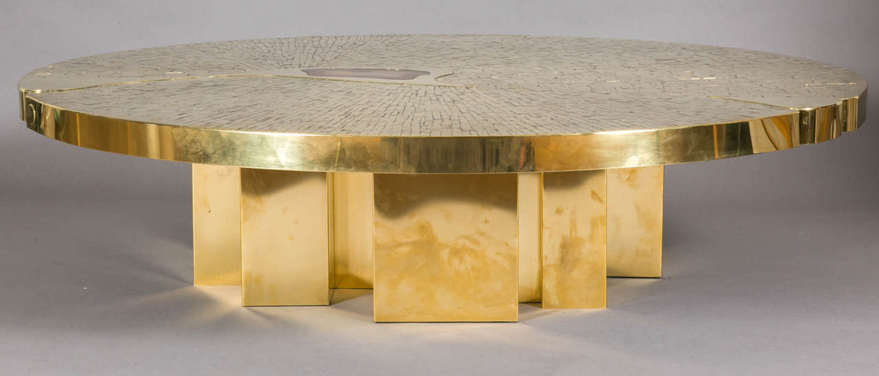Gilt Circular Coffee Table, circa 1970 by Jean-Claude Dresse