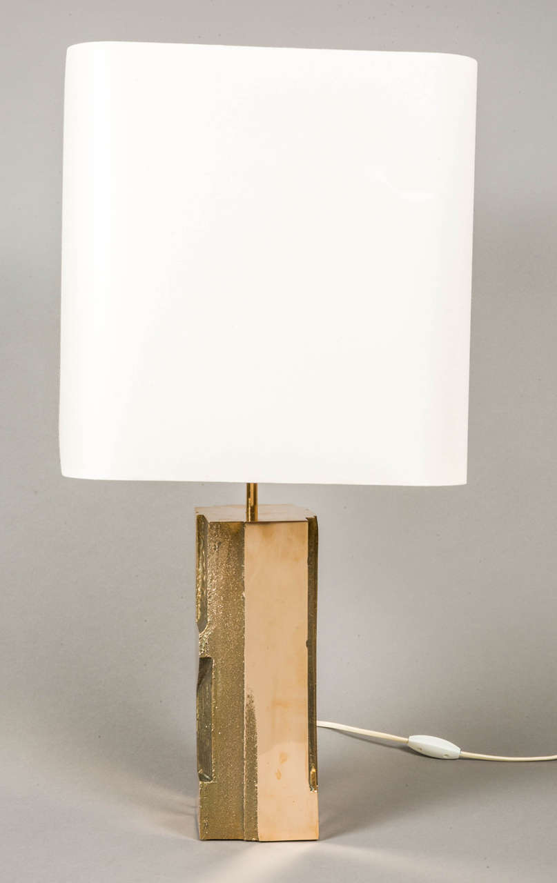 Polished Bronze Table Lamp, circa 1965-1970, by M. Mangematin