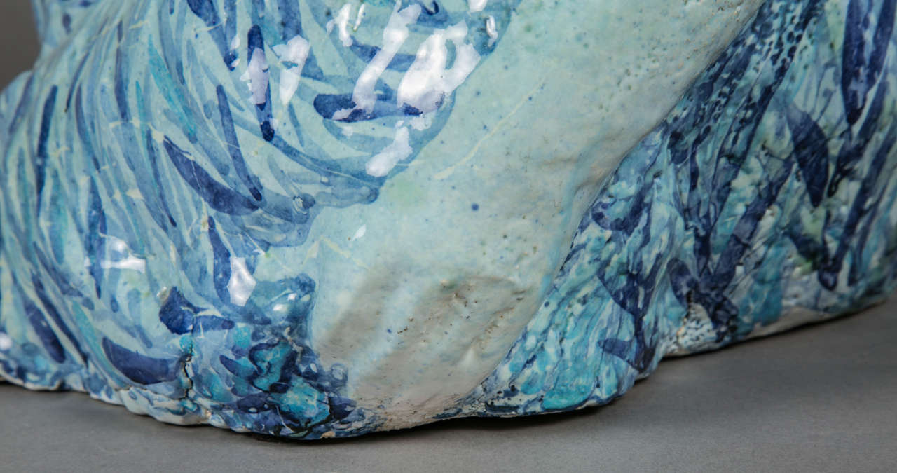 Blue Enameled Ceramic of a Woman by Odette Lepeltier, 1950s 4