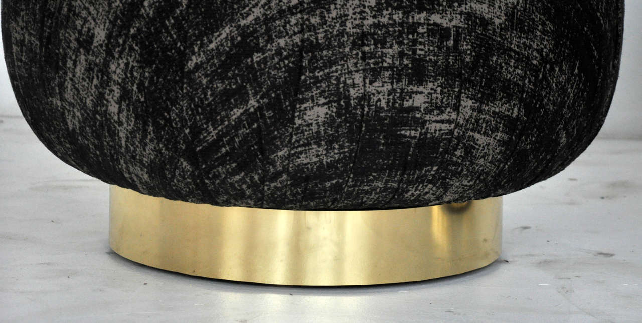 Mid-Century Modern Large Brass Base Swivel Pouf Ottomans by Adrian Pearsall