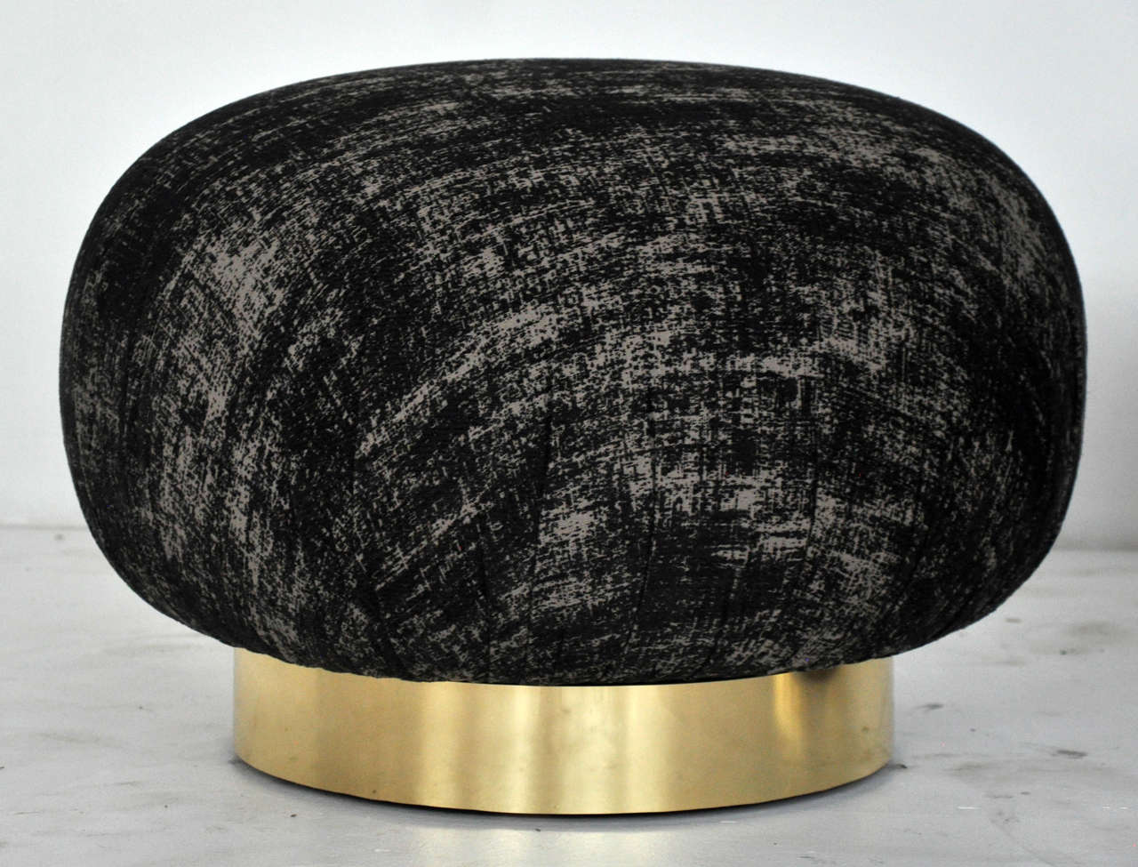 American Large Brass Base Swivel Pouf Ottomans by Adrian Pearsall