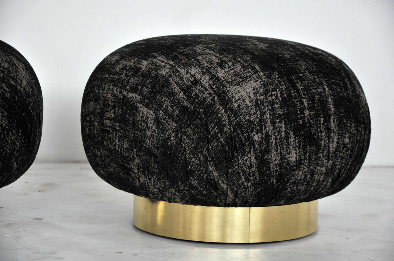 Large Brass Base Swivel Pouf Ottomans by Adrian Pearsall In Excellent Condition In Chicago, IL