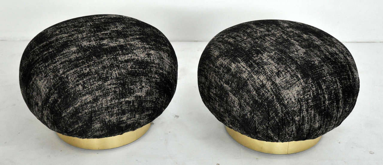 20th Century Large Brass Base Swivel Pouf Ottomans by Adrian Pearsall