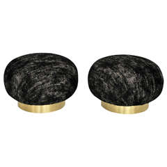 Large Brass Base Swivel Pouf Ottomans by Adrian Pearsall
