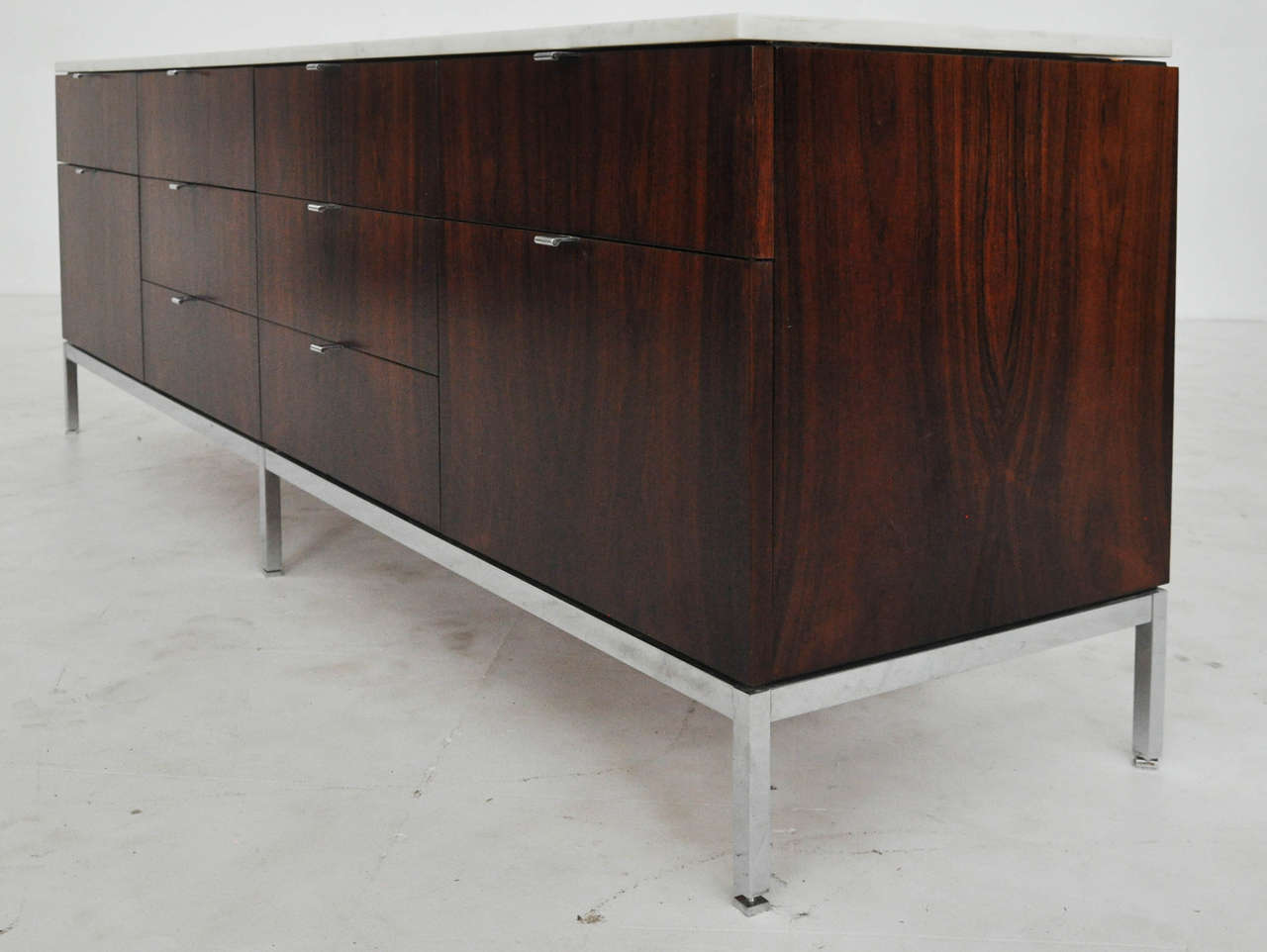 Carrara Marble Pair of Rosewood Florence Knoll Credenza