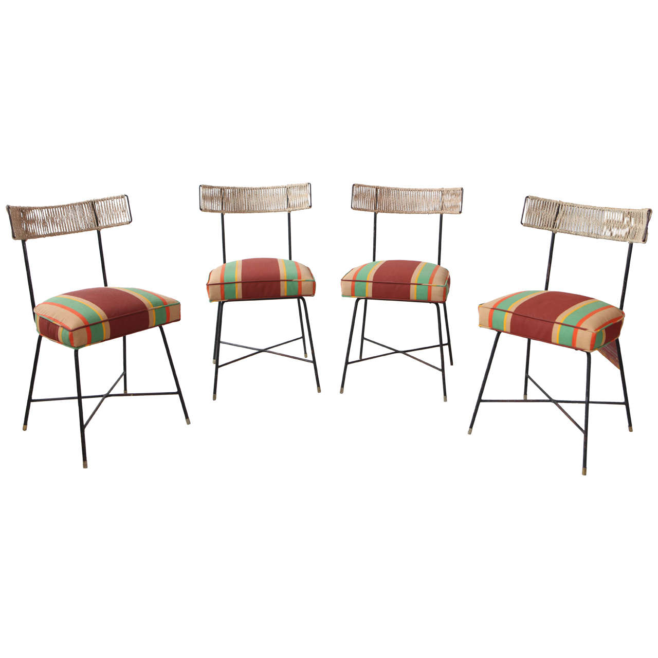 Set of Four Italian Bistro Chairs in Awning Stripe Fabric