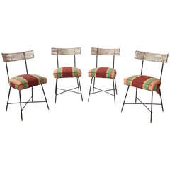 Vintage Set of Four Italian Bistro Chairs in Awning Stripe Fabric