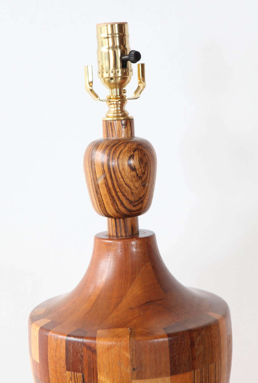 Late 20th Century Pair of Large Inlaid Marquetry Wood Table Lamps