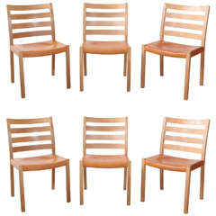 Set of Six Oak Ladder Back Danish Dining Chairs